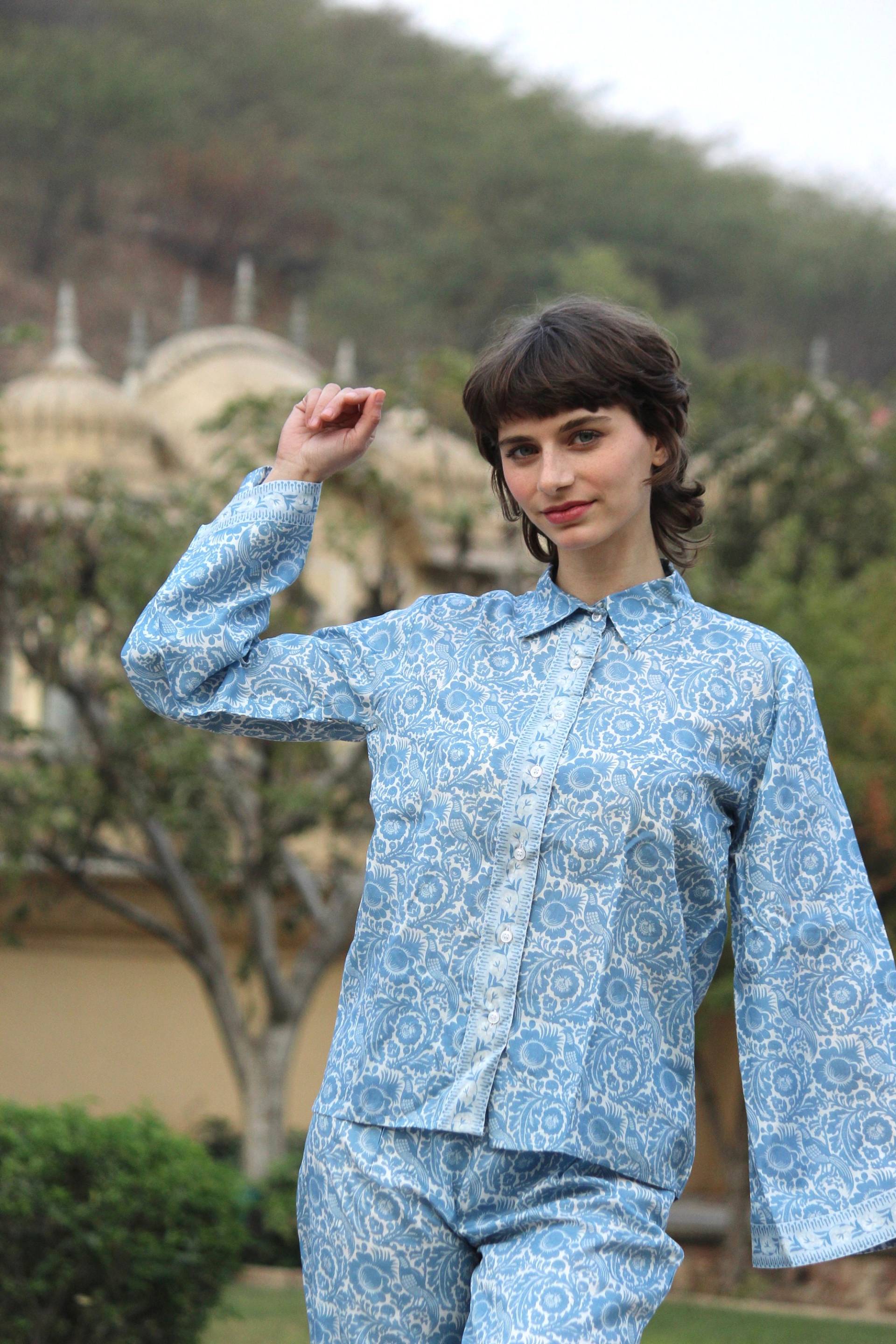 Damen Co-Ord Set, 2-Teiliges Outfit, Sommer Shirt Und Pyjama Set, Lounge-Set, Set von CyclamenIndia