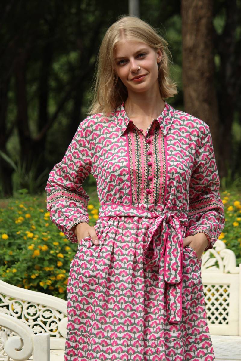 Hand Block Print Kleid, Shirt Kleid Frauen, Sommer Baumwollkleid, Baumwollkleider Für Gedruckte Kleider, Baumwoll Midi Sommerkleid von CyclamenIndia