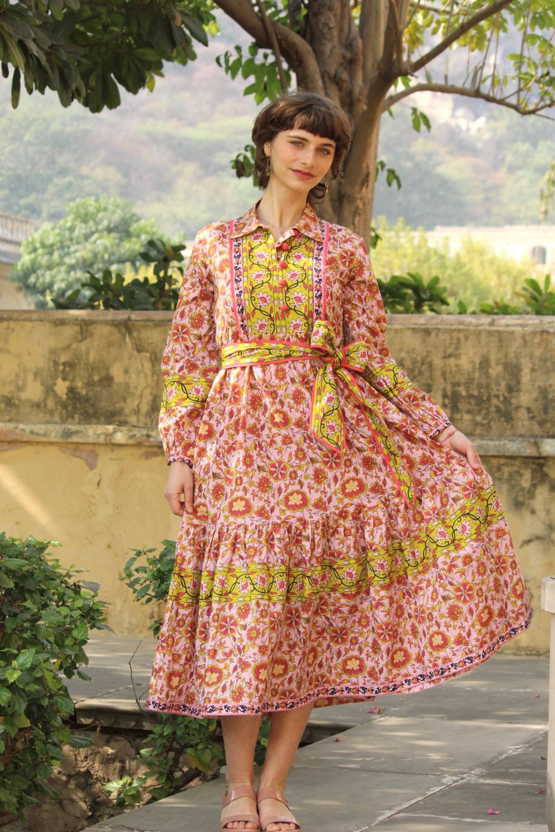 Hand Block Print Kleid, Shirt Kleid Frauen, Sommer Baumwollkleid, Baumwollkleider Für Gedruckte Kleider, Baumwoll Midi Sommerkleid von CyclamenIndia