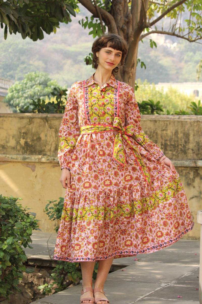 Hand Block Print Kleid, Shirt Kleid Frauen, Sommer Baumwollkleid, Baumwollkleider Für Gedruckte Kleider, Baumwoll Midi Sommerkleid von CyclamenIndia