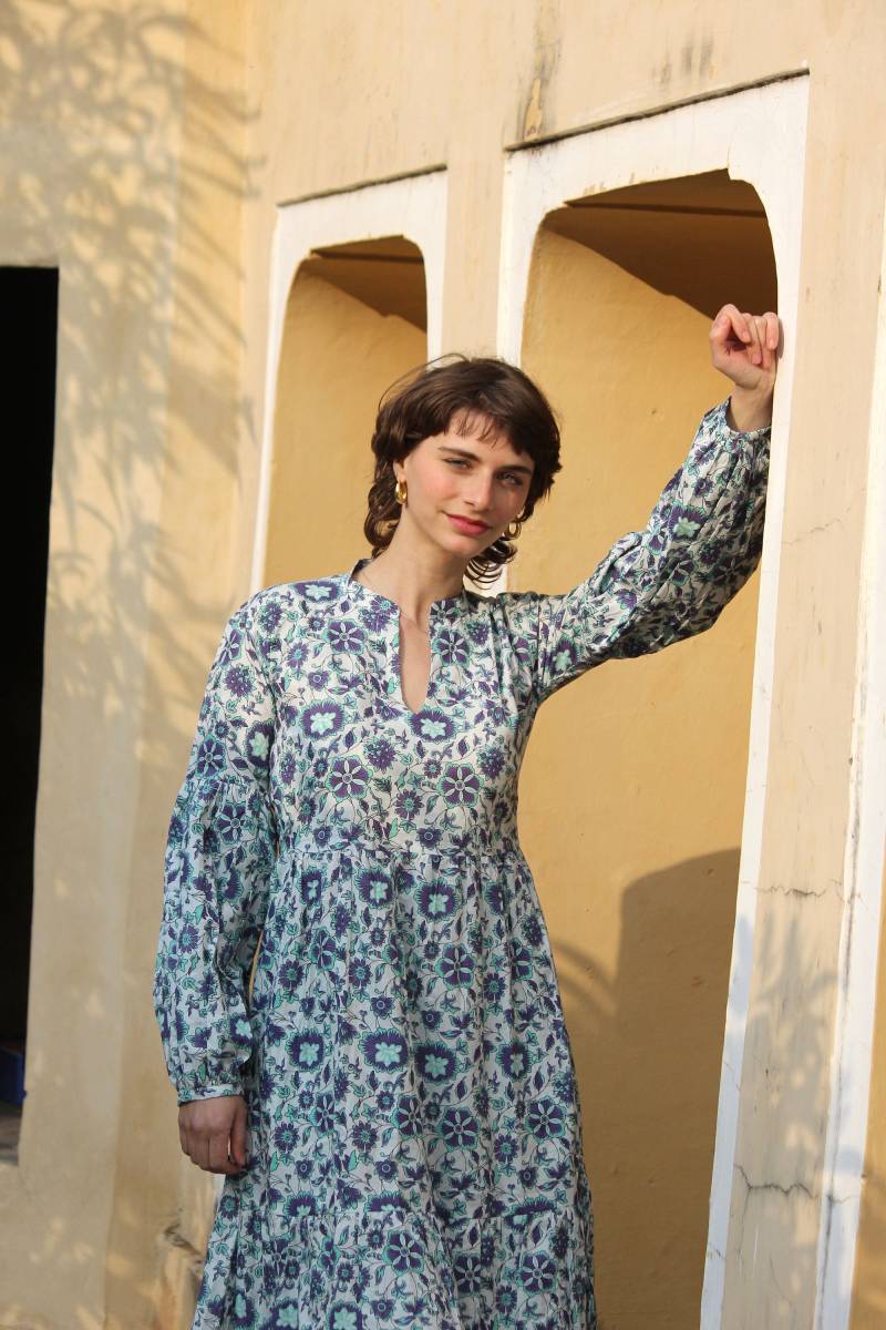 Hand Block Print Kleid, Sommerkleid Frauen, Sommer Baumwollkleid, Baumwollkleider Für Gedruckte Kleider, Baumwoll Midikleid von CyclamenIndia