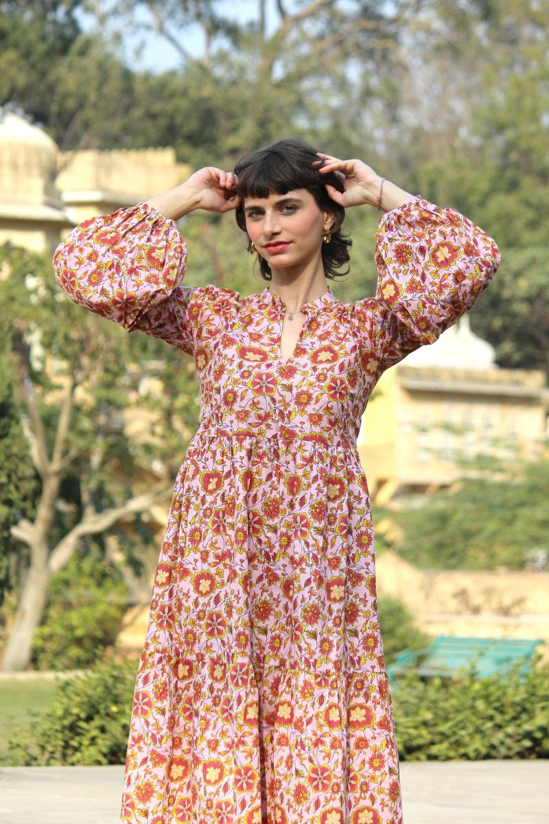 Hand Block Print Kleid, Sommerkleid Frauen, Sommer Baumwollkleid, Baumwollkleider Für Gedruckte Kleider, Baumwoll Midikleid von CyclamenIndia