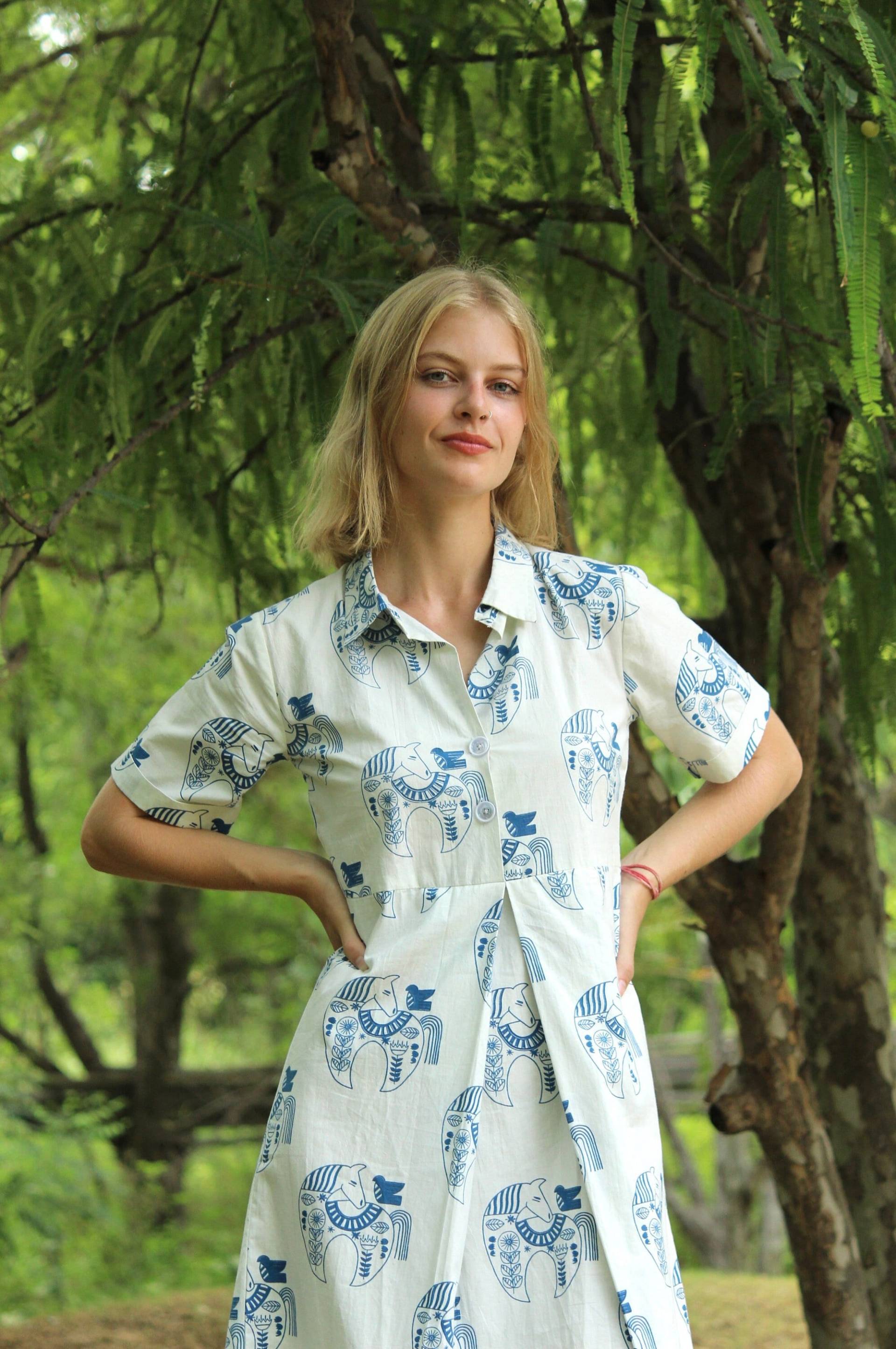 Hand Block Print Kleid | Boho Sommerkleid, Midi Baumwollkleider, Midikleid Frauen, Animal von CyclamenIndia