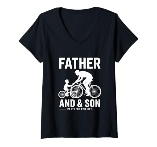 Damen Vater und Sohn Partner fürs Leben Fahrrad Reiten Radfahren T-Shirt mit V-Ausschnitt Damen Vater und Sohn Partner fürs Leben Fahrrad Reiten Radfahren T-Shirt mit V-Ausschnitt von Cycling Bicycle Riding Bike Sport