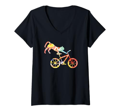 Damen Cat On BMX-Fahrrad, Kitten Lover, Fahrrad, Fahrrad T-Shirt mit V-Ausschnitt Damen Cat On BMX-Fahrrad, Kitten Lover, Fahrrad, Fahrrad T-Shirt mit V-Ausschnitt von Cycling Bike Kitten Bicycle Cat On BMX Lover
