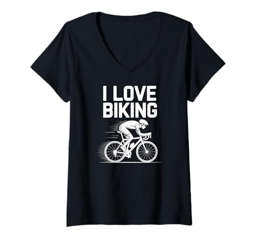 Damen Ich Liebe Radsportbegeisterter Radfahrer T-Shirt mit V-Ausschnitt Damen Ich Liebe Radsportbegeisterter Radfahrer T-Shirt mit V-Ausschnitt von Cycling Enthusiast Adventure Passion