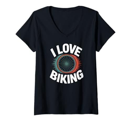 Damen Ich Liebe Radfahren, Abenteuer-Enthusiast T-Shirt mit V-Ausschnitt Damen Ich Liebe Radfahren, Abenteuer-Enthusiast T-Shirt mit V-Ausschnitt von Cycling Enthusiast Passion Adventure Outdoor
