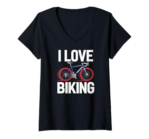 Damen Ich Liebe Radfahren, leidenschaftlicher Radfahrer T-Shirt mit V-Ausschnitt Damen Ich Liebe Radfahren, leidenschaftlicher Radfahrer T-Shirt mit V-Ausschnitt von Cycling Enthusiasts Bicycle Lovers