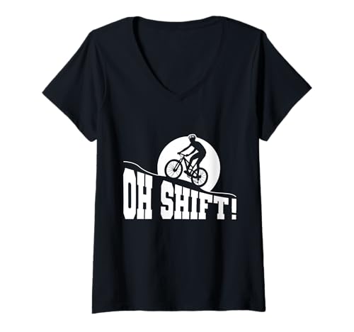 Damen Oh Shift Funny Cycling Mountain Bike Design T-Shirt mit V-Ausschnitt von Cycling Mountain Bike Humor Men Women Kids