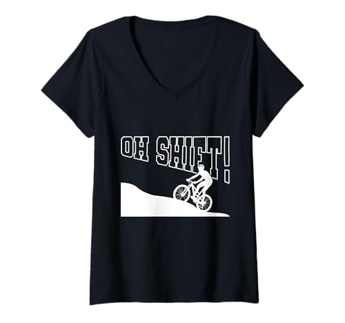 Damen Oh Shift Funny Cycling Mountain Bike Design T-Shirt mit V-Ausschnitt von Cycling Mountain Bike Humor Men Women Kids