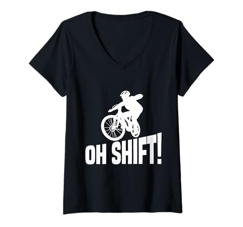 Damen Oh Shift Funny Cycling Mountain Bike Design T-Shirt mit V-Ausschnitt von Cycling Mountain Bike Humor Men Women Kids