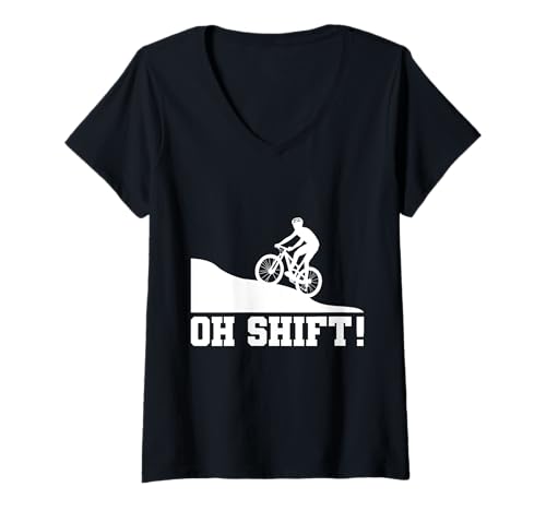 Damen Oh Shift Funny Cycling Mountain Bike Design T-Shirt mit V-Ausschnitt von Cycling Mountain Bike Humor Men Women Kids