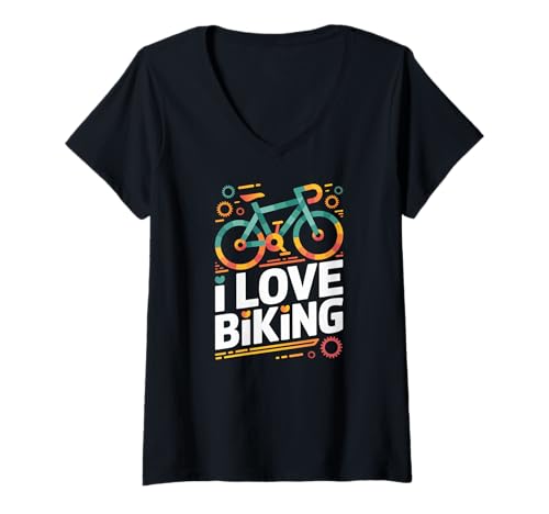 Damen I Love Biking Fahrrad-Enthusiasten-Spaß T-Shirt mit V-Ausschnitt Damen I Love Biking Fahrrad-Enthusiasten-Spaß T-Shirt mit V-Ausschnitt von Cycling Passion Enthusiast Adventure
