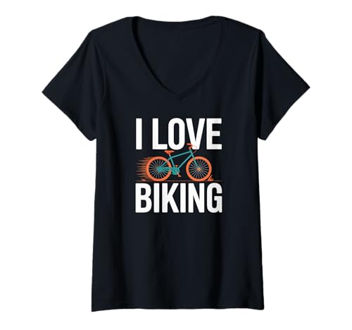Damen I Love Biking Adventure Fun Fahrradliebhaber T-Shirt mit V-Ausschnitt Damen I Love Biking Adventure Fun Fahrradliebhaber T-Shirt mit V-Ausschnitt von Cycling Passion Lifestyle Enthusiast Gear
