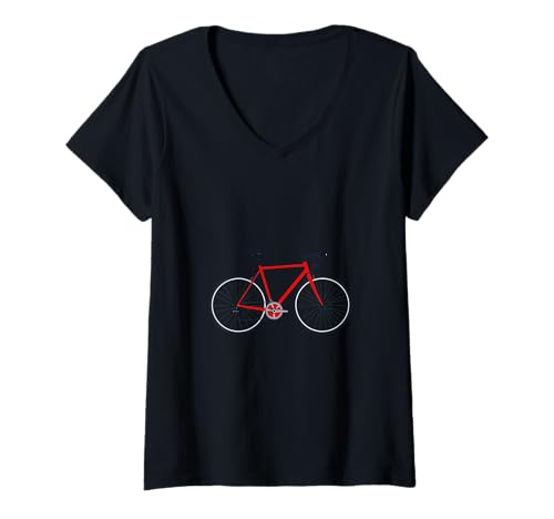 Damen Rotes Fahrrad - Rennrad T-Shirt mit V-Ausschnitt Damen Rotes Fahrrad - Rennrad T-Shirt mit V-Ausschnitt von Cycling Passion