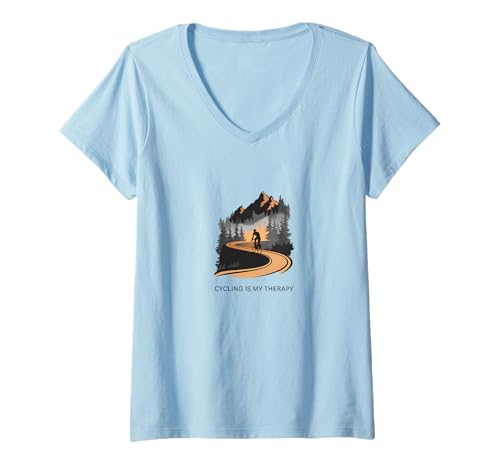 Damen Radfahren ist meine Therapie — Fahrt durch Berge T-Shirt mit V-Ausschnitt Damen Radfahren ist meine Therapie — Fahrt durch Berge T-Shirt mit V-Ausschnitt von Cycling Therapy Tees