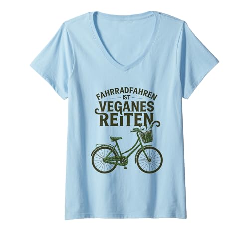 Damen Fahrradfahren Ist Veganes Fahrrad Eco Slogan T-Shirt mit V-Ausschnitt Damen Fahrradfahren Ist Veganes Fahrrad Eco Slogan T-Shirt mit V-Ausschnitt von Cycling Vegan Lifestyle Green Commuting