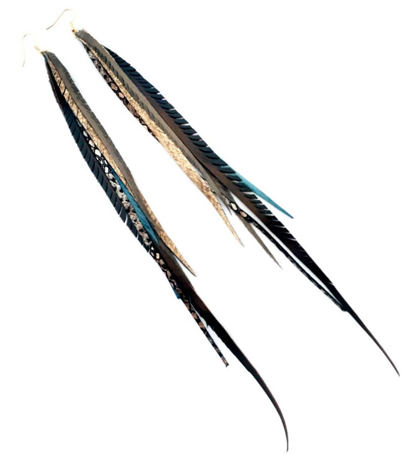 Extra Lange Leder Feder Ohrringe Extra Lange Leder Feder Ohrringe von CyclonaDesigns