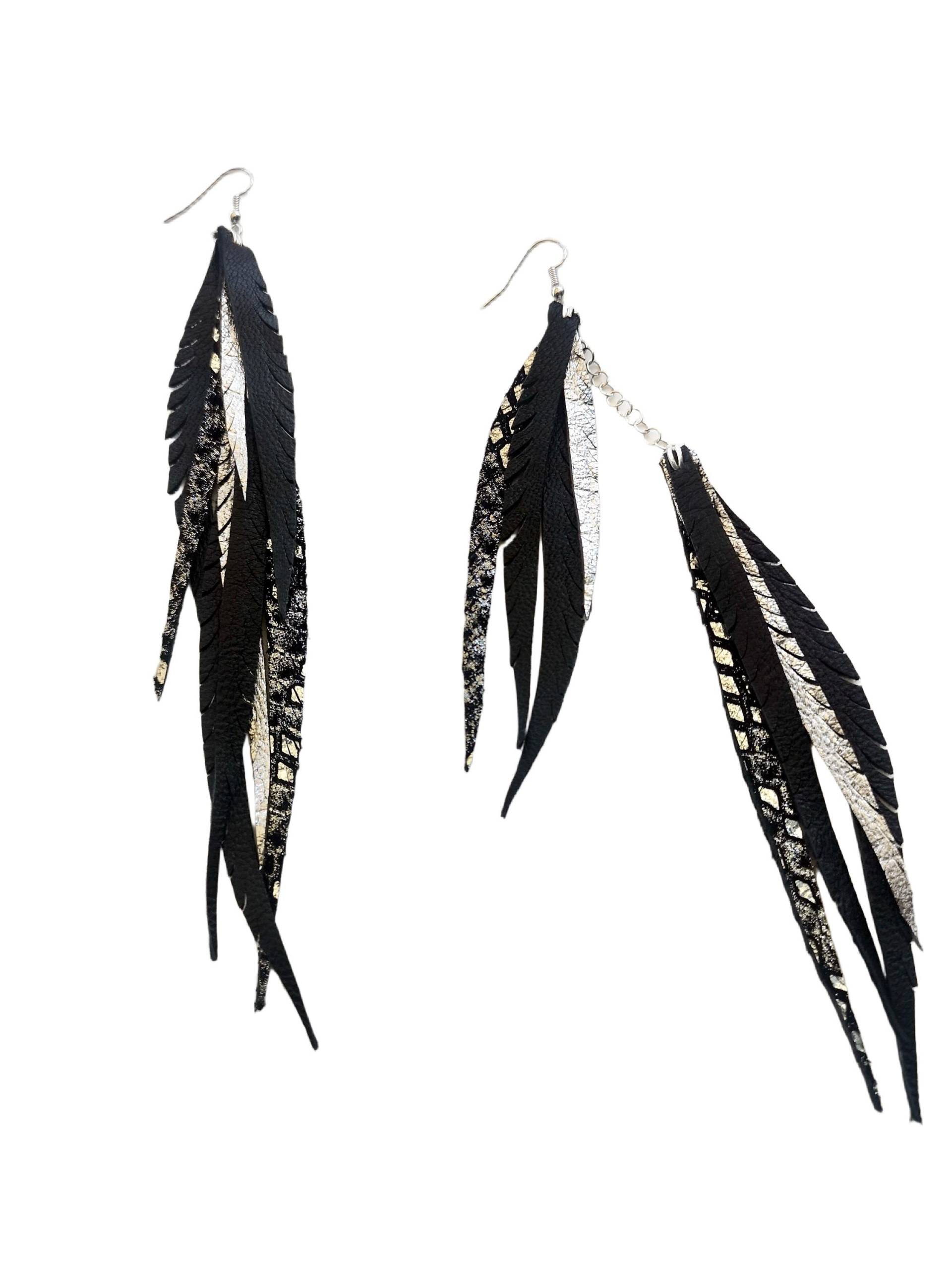 Lange Double Layer Leder Feder Ohrringe Mit Sterling Silber Lange Double Layer Leder Feder Ohrringe Mit Sterling Silber von CyclonaDesigns