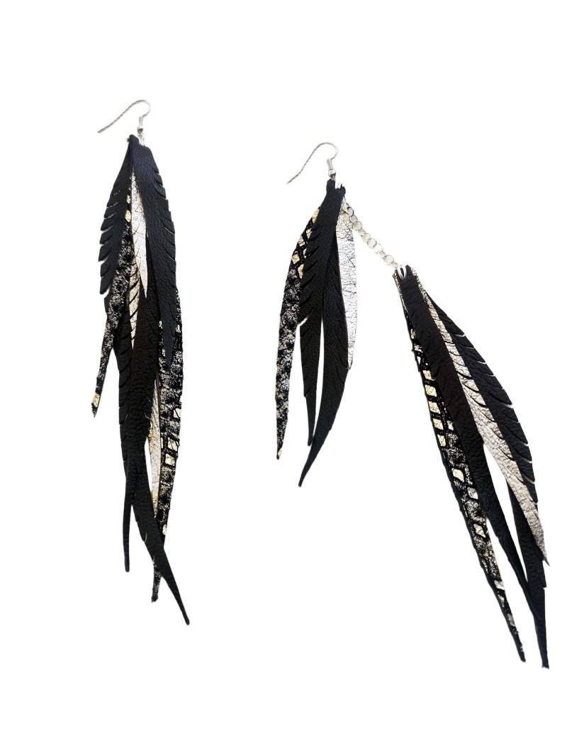 Lange Double Layer Leder Feder Ohrringe Mit Sterling Silber Lange Double Layer Leder Feder Ohrringe Mit Sterling Silber von CyclonaDesigns
