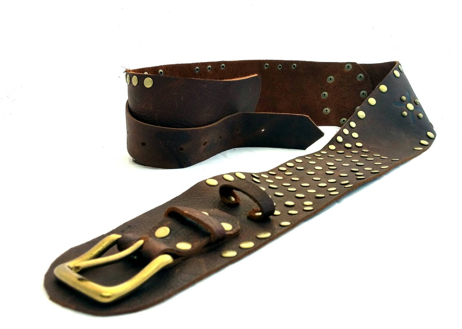 steampunk Ledergürtel Breiter Brauner Gürtel Mit Messingnieten steampunk Ledergürtel Breiter Brauner Gürtel Mit Messingnieten von CyclonaDesigns