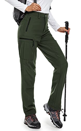 Cycorld Damen Wanderhose Winter Softshellhose Wasserdicht Skihose Winddicht Winterhose Damen Warm Gefütterte Hose Damen Schneehose Thermohose für Wander (Armeegrün, XL) von Cycorld