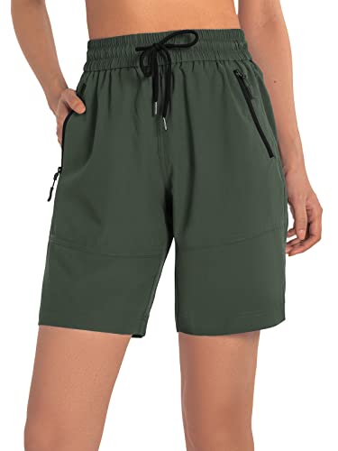 Cycorld Kurze-Hose-Damen, Shorts Damen MTB Hose Schnelltrocknend Bermuda Shorts Damen Leicht Wanderhose Kurz Cargo Shorts Laufhose Sweat Shorts Damen Sporthose Kurz Summer (Grün, L) von Cycorld