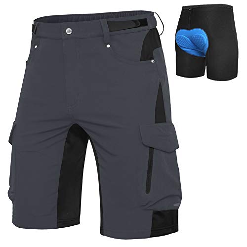 Cycorld MTB Hose Herren Fahrradhose, Schnelltrocknende MTB Shorts Herren Mountainbike Hose Baggy Bike Shorts, Atmungsaktiv Radhose mit Verstellbaren Klettverschlüssen (Dark Grau+ Pad, 3XL) von Cycorld