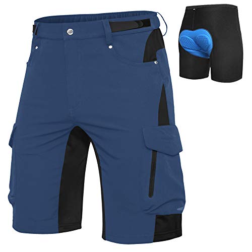 Cycorld MTB Hose Herren Fahrradhose, Schnelltrocknende MTB Shorts Herren Mountainbike Hose Baggy Bike Shorts, Atmungsaktiv Radhose mit Verstellbaren Klettverschlüssen (Indigo+Blaue Pad, L) von Cycorld