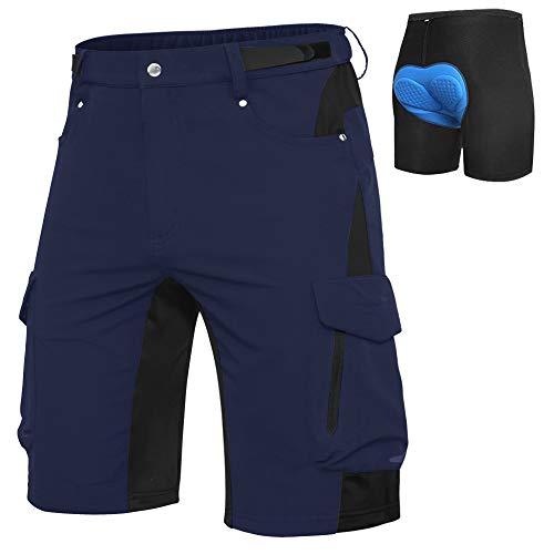 Cycorld MTB Hose Herren Fahrradhose, Schnelltrocknende MTB Shorts Herren Mountainbike Hose Baggy Bike Shorts, Atmungsaktiv Radhose mit Verstellbaren Klettverschlüssen (Navy blau+Blaue Pad, S) von Cycorld