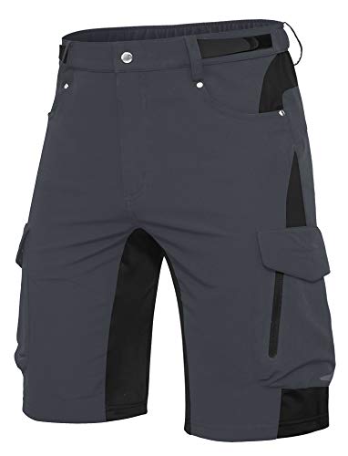 Cycorld Kurze Hosen Herren, Atmungsaktiv Cargo Shorts Wasserabweisend Wanderhose Cargohose MTB Hose Herren Kurz mit 6 Taschen Bermuda Treking Outdoorhose Stretch Sommer(DunkelGrau Ohne Pads, 3XL) von Cycorld