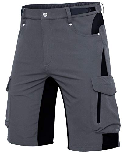 Cycorld Kurze Hosen Herren, Atmungsaktiv Cargo Shorts Wasserabweisend Wanderhose Cargohose MTB Hose Herren Kurz mit 6 Taschen Bermuda Treking Sport Outdoorhose Stretch Sommer(Grau Ohne Pads, L) von Cycorld