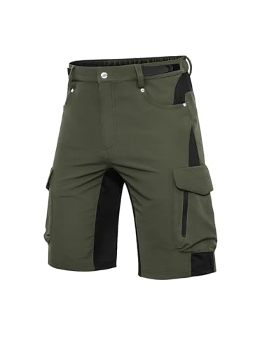 Cycorld Kurze Hosen Herren, Atmungsaktiv Cargo Shorts Wasserabweisend Wanderhose Cargohose MTB Hose Herren Kurz mit 6 Taschen Bermuda Treking Sport Outdoorhose Stretch Sommer(ArmeeGrün Ohne Pads, XL) von Cycorld