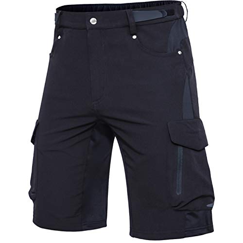 Cycorld Kurze Hosen Herren, Atmungsaktiv Cargo Shorts Wasserabweisend Wanderhose Cargohose MTB Hose Herren Kurz mit 6 Taschen Bermuda Treking Sport Outdoorhose Stretch Sommer(Schwarz Ohne Pads, 3XL) von Cycorld