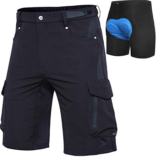 Cycorld MTB Hose Herren Fahrradhose mit Gepolstert, Schnelltrocknende MTB Shorts Herren Mountainbike Hose Baggy Bike Shorts, Atmungsaktiv Radhose mit Verstellbaren Klettverschlüssen (Schwarz,L) von Cycorld