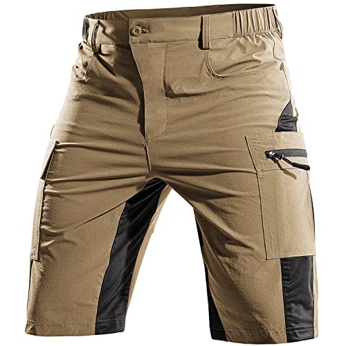 Cycorld Kurze-Hosen-Herren,Wanderhose MTB Hose Herren Kurz Atmungsaktiv Schnelltrocknende Bermuda Cargo Shorts Arbeitshosen Männer Kurz Radhose Fahrradhose Mountainbike(Khaki,3XL) von Cycorld