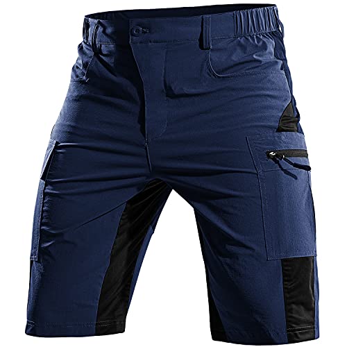 Cycorld Kurze-Hosen-Herren,Wanderhose MTB Hose Herren Kurz Atmungsaktiv Schnelltrocknende Bermuda Cargo Shorts Arbeitshosen Männer Kurz Radhose Fahrradhose Mountainbike(Navy,XL) von Cycorld