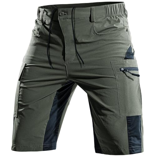 Cycorld Kurze-Hosen-Herren,Wanderhose MTB Hose Herren Kurz Atmungsaktiv Schnelltrocknende Bermuda Cargo Shorts Arbeitshosen Männer Kurz Radhose Fahrradhose Mountainbike(Grün,XXL) von Cycorld