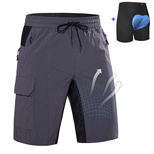 Cycorld MTB Hose Herren Radhose, Mountainbike Hose Schnelltrocknend Fahrradhose, Outdoor Sport Herren Radlerhose Elastische MTB Bike Shorts (Grau mit Unterwäsche, S) von Cycorld