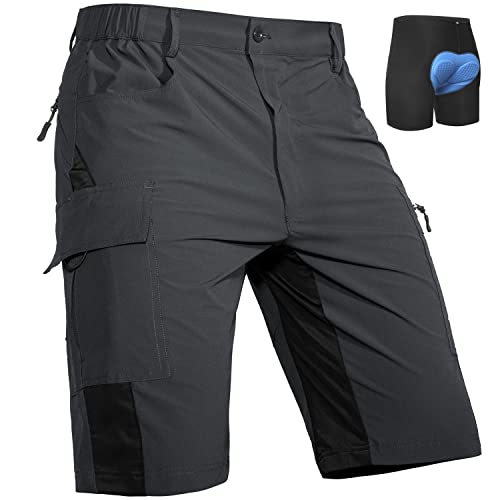 Cycorld MTB Hose Herren Radhose, Schnelltrocknend MTB Shorts mit Sitzpolster, Elastische Farradhose Outdoor Sport Mountainbike Hose Herren (Kohlengrau mit Unterwäsche, S) von Cycorld