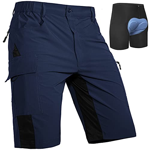 Cycorld MTB Hose Herren Radhose, Schnelltrocknend MTB Shorts mit Sitzpolster, Elastische Farradhose Outdoor Sport Mountainbike Hose Herren (Navy mit Unterwäsche, 3XL) von Cycorld