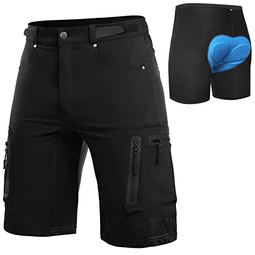 Cycorld MTB Hose Herren Radhose, Schnelltrocknend Mountainbike Hose Fahrradhose mit 4D Sitzpolster, Elastische Outdoor Sport Herren Radlerhose MTB Bike Shorts (Black+PAD, 3XL) von Cycorld