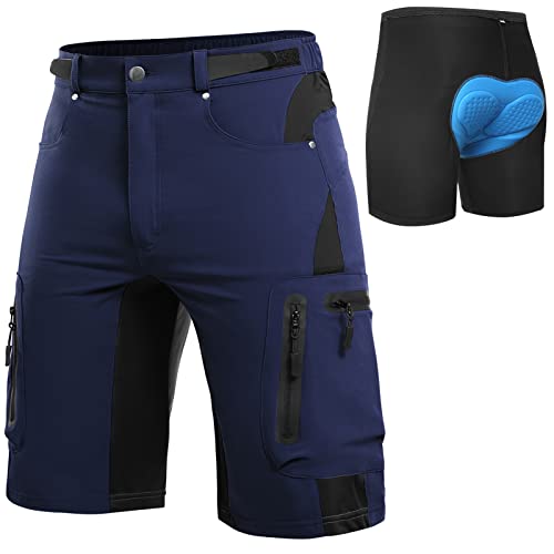 Cycorld MTB Hose Herren Radhose, Schnelltrocknend Mountainbike Hose Fahrradhose mit 4D Sitzpolster, Elastische Outdoor Sport Herren Radlerhose MTB Bike Shorts (DK Navy mit Unterwäsch, M) von Cycorld