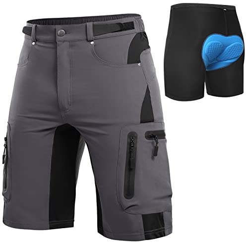 Cycorld MTB Hose Herren Radhose, Schnelltrocknend Mountainbike Hose Fahrradhose mit 4D Sitzpolster, Elastische Outdoor Sport Herren Radlerhose MTB Bike Shorts (Grey mit Pad, 3XL) von Cycorld