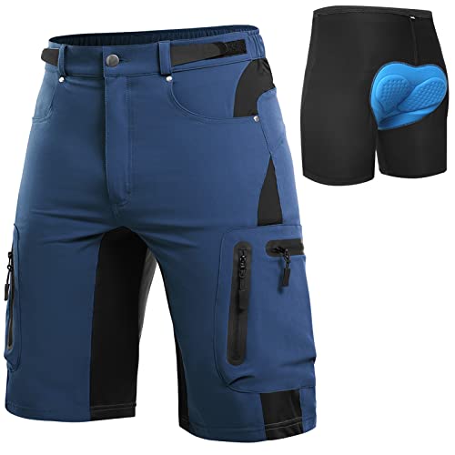 Cycorld MTB Hose Herren Radhose, Schnelltrocknend Mountainbike Hose Fahrradhose mit 4D Sitzpolster, Elastische Outdoor Sport Herren Radlerhose MTB Bike Shorts (Indigo mit Unterwäsch, L) von Cycorld