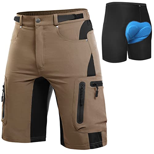 Cycorld MTB Hose Herren Radhose, Schnelltrocknend Mountainbike Hose Fahrradhose mit 4D Sitzpolster, Elastische Outdoor Sport Herren Radlerhose MTB Bike Shorts (Khaki, L) von Cycorld