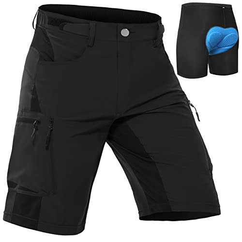 Cycorld MTB Hose Herren Radhose, Schnelltrocknend Mountainbike Hose Fahrradhose mit 4D Sitzpolster, Elastische Sport Radlerhose Shorts (as3, Alpha, l, Regular, Regular, Upgrade Schwarz) von Cycorld