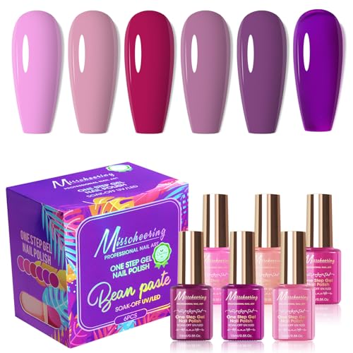 Cycullinyt 6Pcs One Step Gel Nagellack Set, 3 in 1 Keine Notwendigkeit Basis und Top Coat, 15ml Soak Off LED UV Rosa Lila Braun Nagelgel Polish Maniküre Kit für Frauen Mädchen von Cycullinyt