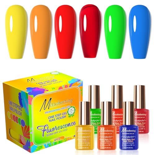 Cycullinyt 6Pcs One Step Gel Nagellack Set, 3 in 1 Keine Notwendigkeit Basis und Top Coat, 15ml Soak Off LED UV Rot Blau Gelb Nude Gel Polish Maniküre Kit für Frauen Mädchen von Cycullinyt