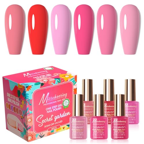 Cycullinyt 6Pcs One Step Gel Nagellack Set, 3 in 1 No Need Base und Top Coat, 15ml Soak Off LED UV Pink Nude Nail Gel Polish Maniküre Kit für Frauen Mädchen von Cycullinyt